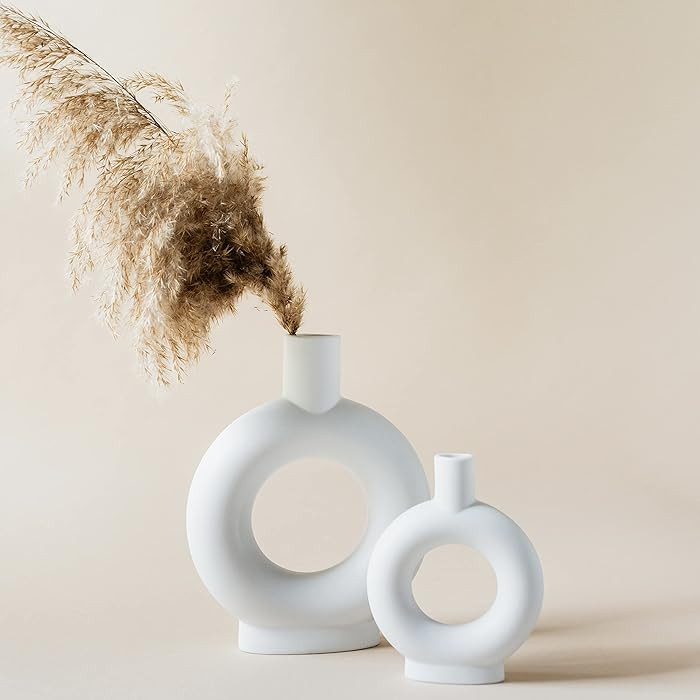 Set of 2 White Ceramic Vase, Vases for Pampas Grass, Vases Home Decor, White Vases for Decor, Cer... | Amazon (US)