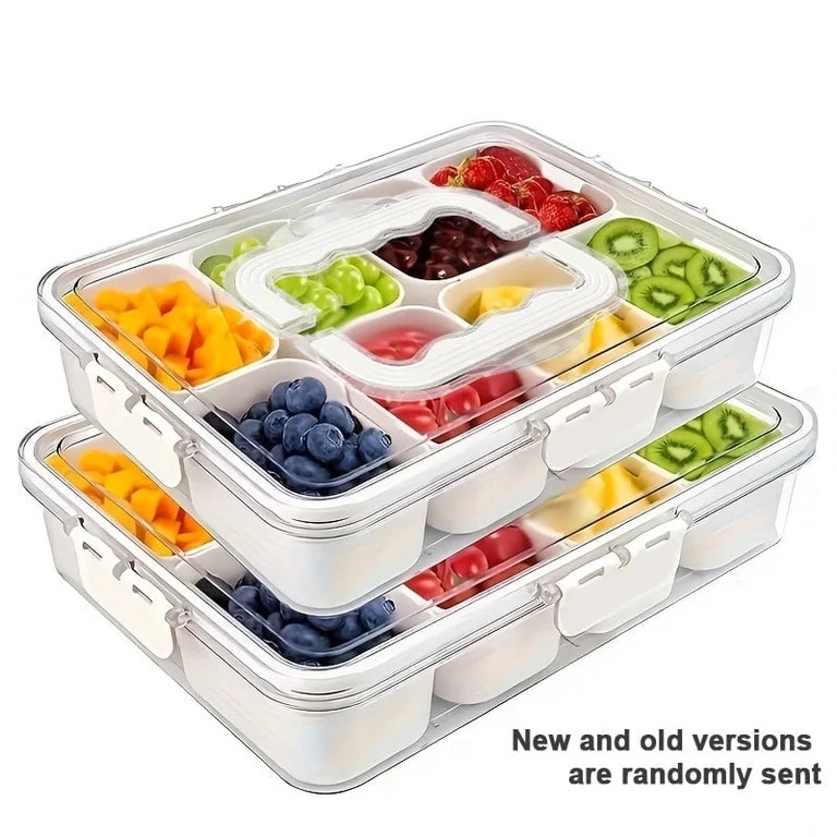 Snackle Box Container, 8 Compartment Divided Serving Tray with Lid and Handle, Portable Snack Tra... | Walmart (US)