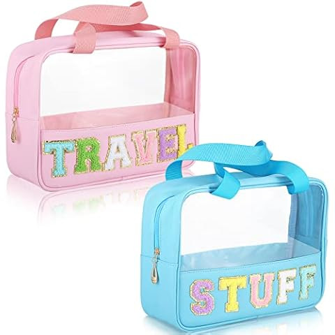 Chenille Letter Clear Makeup Bags Mama Tote, Preppy Patch Makeup Bag Zipper with Handle, Waterpro... | Amazon (US)