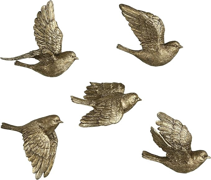 Soaring Birds Antique Gold Wall Accents | Set of Five | Hanging Art Decor for Bedroom, Living Roo... | Amazon (US)