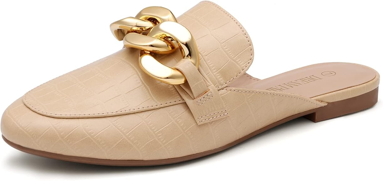 DREAM PAIRS Mules for Women Flats Shoes Comfortable Slip on Closed Toe Slides Loafers with Chain Bac | Amazon (US)