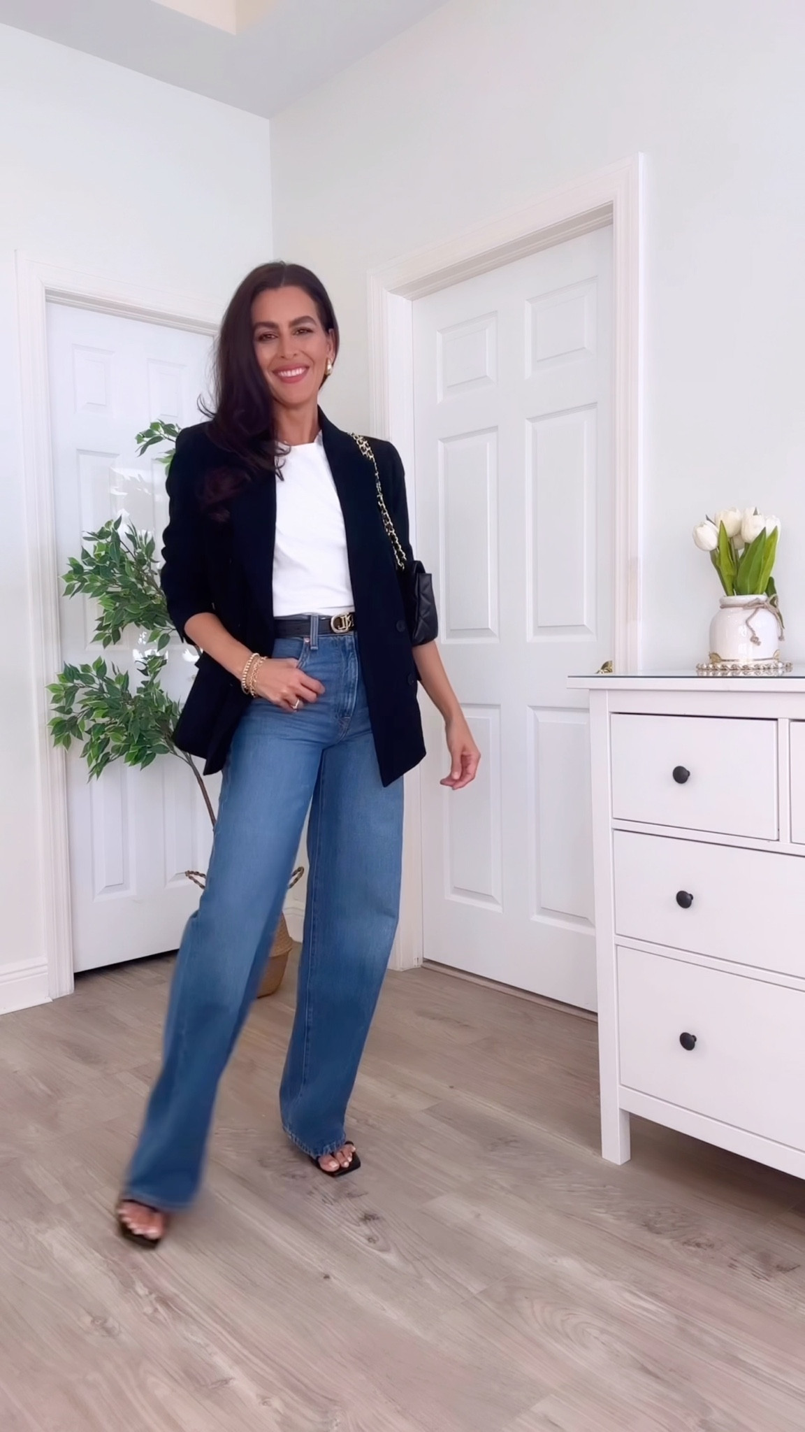 Wearing a size M in the Tshirt. Size 26x 34 in the ribcage wideleg jeans. Size 8 in the blazer. Shoes are tts. 
Lipstick is pink promise. 

#LTKMothersDay #LTKSaleAlert #LTKWorkwear