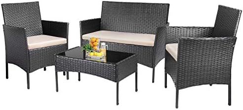 KaiMeng Patio Furniture Sets Outdoor 4 Pieces Indoor Use Conversation Sets Rattan Wicker Chair wi... | Amazon (US)