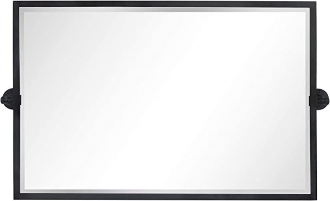 TEHOME 38.5 x 24 inch Horizontal Black Metal Framed Pivot Rectangle Bathroom Mirror Tilting Bevel... | Amazon (US)