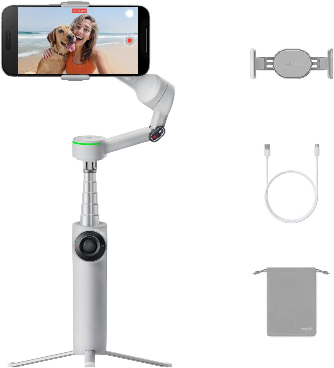 Insta360 Flow 2 Pro Grey - Foldable AI Phone Gimbal, Track in 200+ Apps with Apple DockKit, Multi-Person Tracking, 360º Pan Tracking, Built-in Tripod/Selfie Stick, iPhone/Android Portable Stabilizer | Amazon (US)