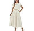 HangNiFang 2025 Summer Skirt Sets Women 2 Piece Outfits Cap Sleeve Top Elastic Waist Maxi Dress S... | Amazon (US)