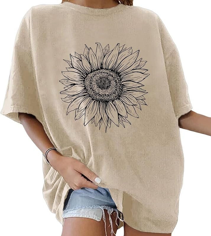 Women’s Casual Letter Graphic Print Short Sleeve Tunic Tops Round Neck Loose Tee Oversized Drop... | Amazon (US)