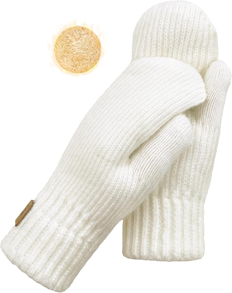 Winter Mittens for Women Warm Fleece Cozy Knit Thick Thermal Wool Snow Gloves & Mittens for Cold ... | Amazon (US)