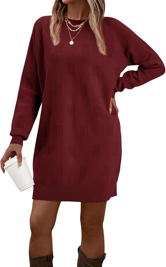 Arach&Cloz Womens Fall Fashion 2024 Sweater Dress Oversized Crew Neck Long Sleeve Knit Pullover W... | Amazon (US)