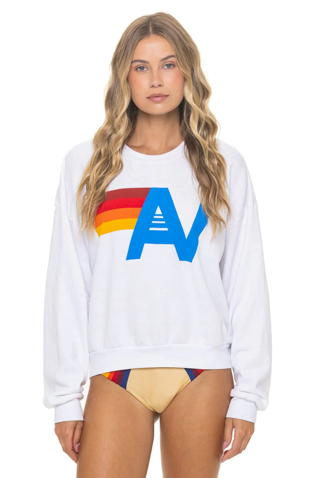 Logo Relaxed Crew Sweatshirt \u2013 White | Aviator Nation | Aviator Nation