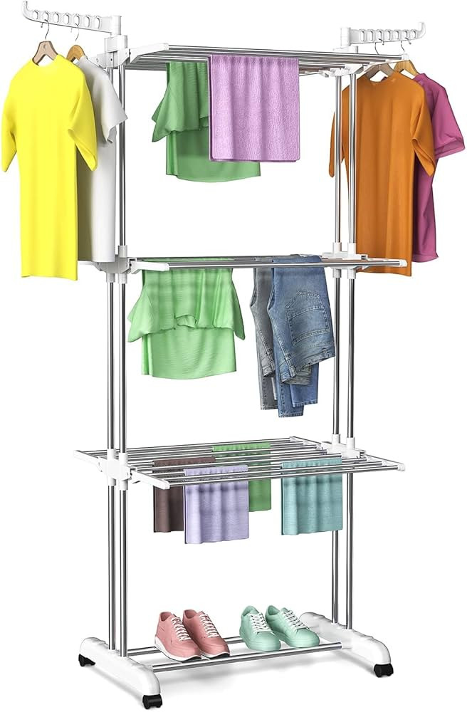 Bigzzia Clothes Drying Rack, Folding Stainless Steel Drying Rack Clothing Indoor Outdoor, Space-S... | Amazon (US)
