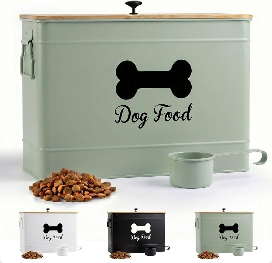 Metal Dog Food Container 15-20 lbs w/ Airtight Bamboo Lid, 70 Cup Capacity | Amazon (US)