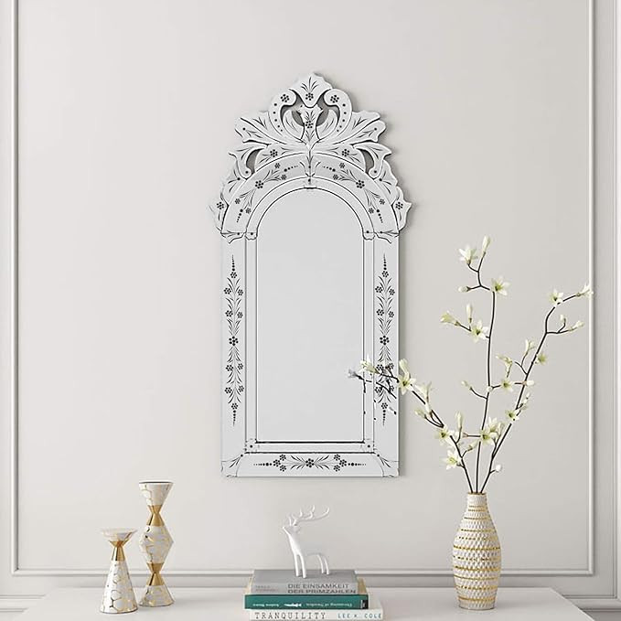 KOHROS Bathroom Vanity Mirror with Floral Etched 40" x 21" Decorative Wall Mirror Frameless Bevel... | Amazon (US)