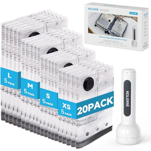 20 Pack Travel Vacuum Bags with Upgraded Rechargeable Pump, 4 Sizes Space Saver Vacuum Storage Bags for Luggage and Suitcase, Compression Bags for Packing, Vacuum Seal Bags for Clothing Travel | Amazon (US)