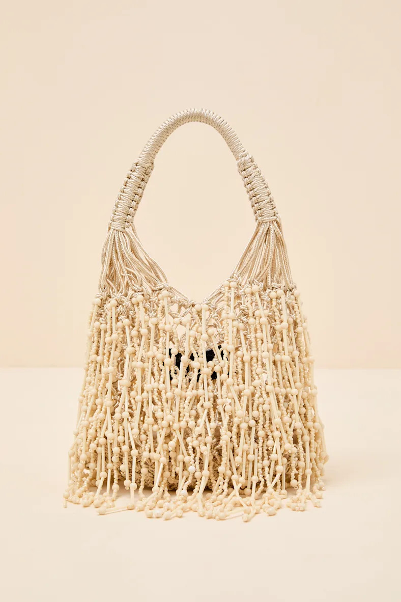 Amalla Beige Woven Beaded Fringe Handbag | Lulus