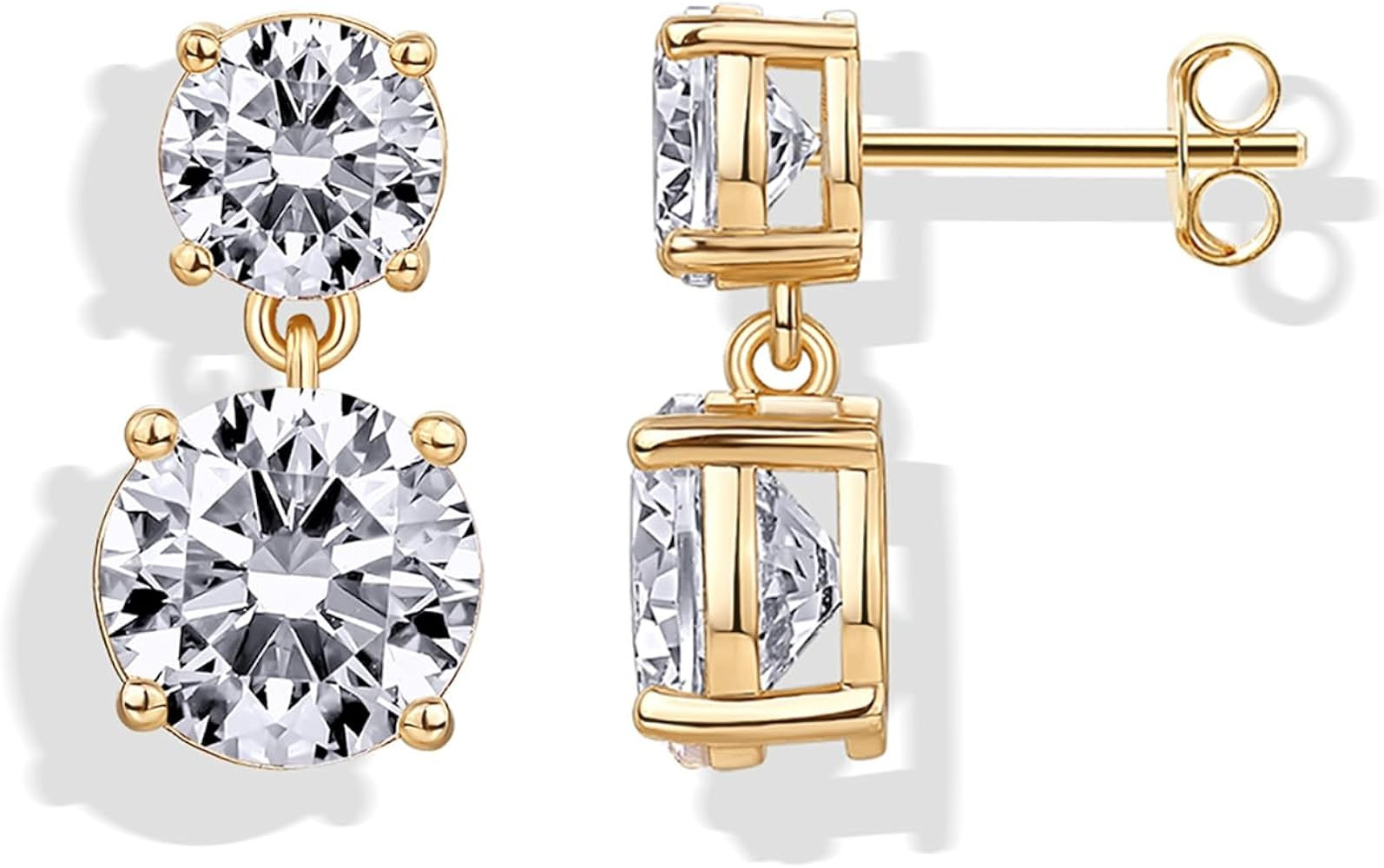 PAVOI 14K Gold Plated Cubic Zirconia Dangle Earrings for Women - Crystal Long Linear Bridal Drop ... | Amazon (US)