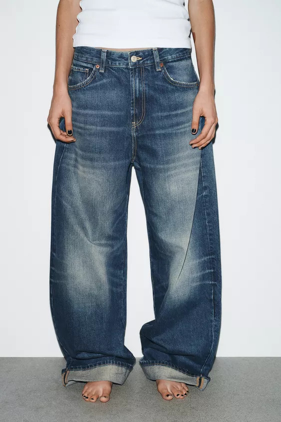 TRF MID-RISE FOLDED BAGGY JEANS | Zara US