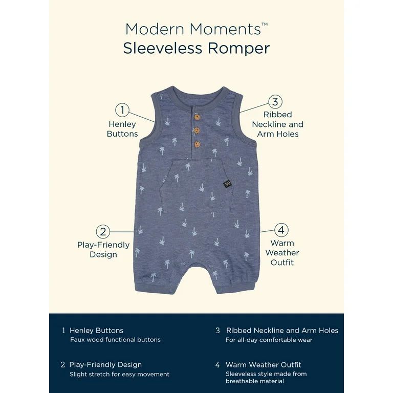 Modern Moments by Gerber Baby Boy Sleeveless Romper, Sizes 0/3 Months - 24 Months | Walmart (US)