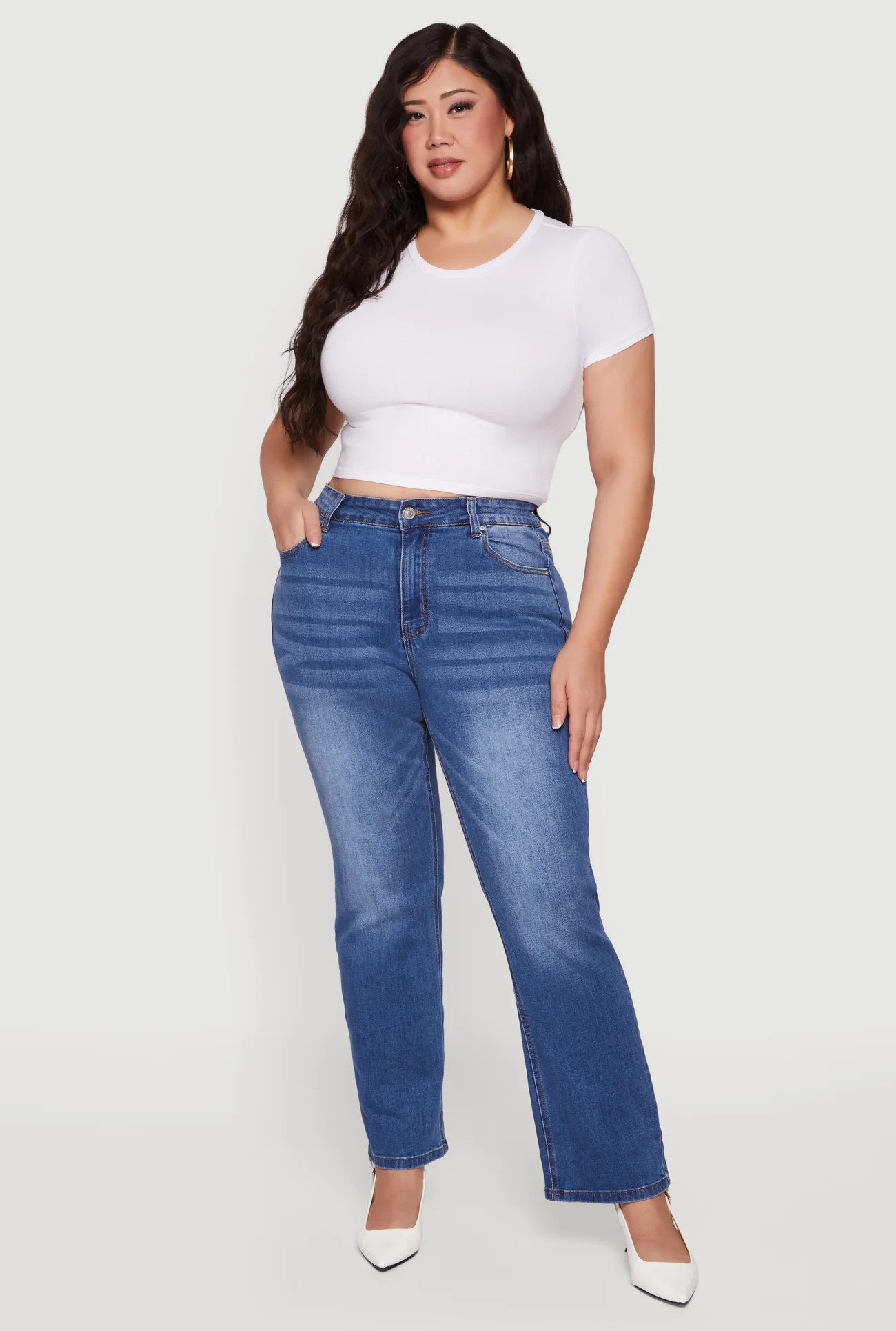 Plus Size Wax Whiskered Straight Leg Jeans | Rainbow Shops