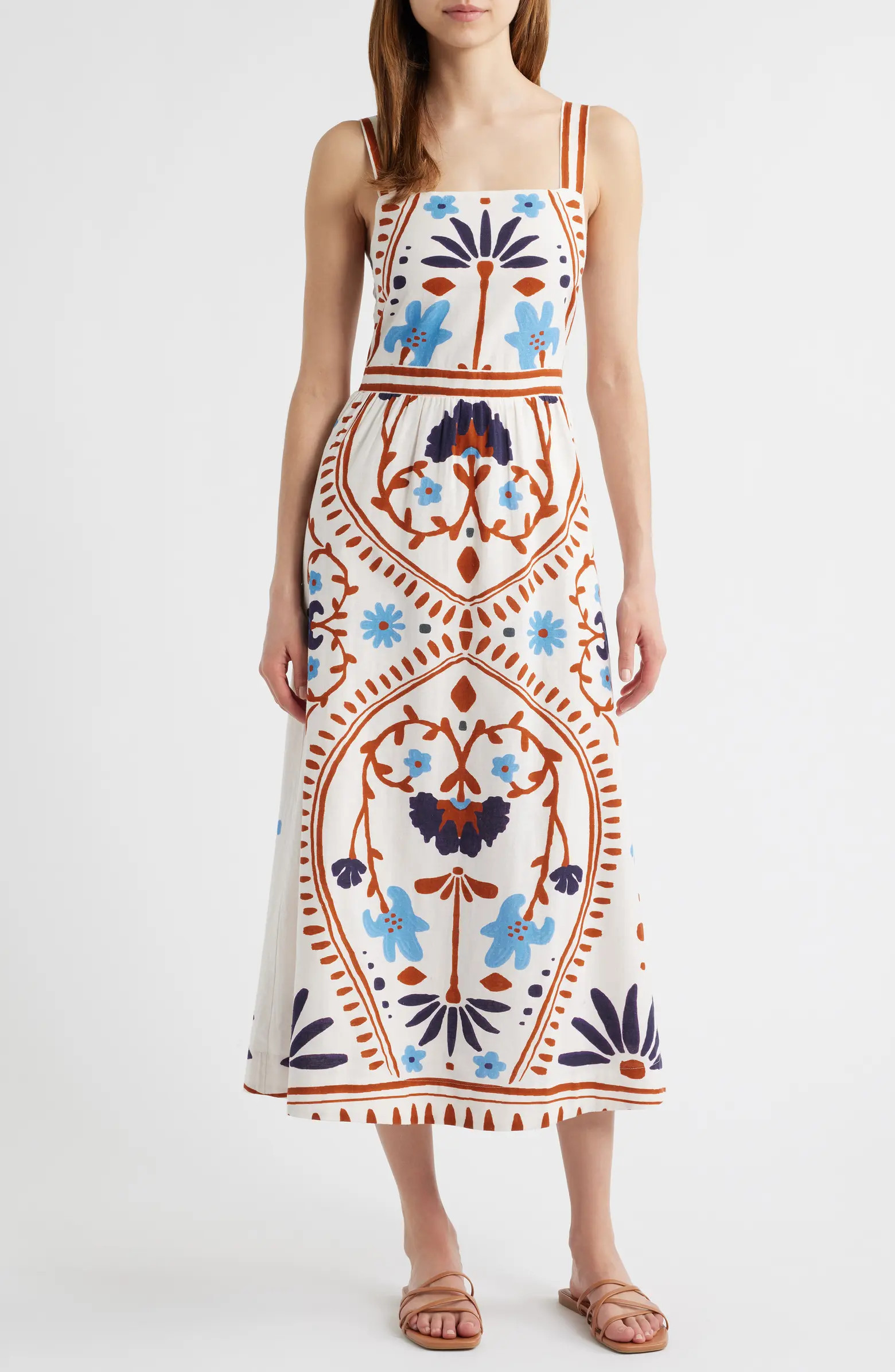 Cleobella Carmen Mixed Print Cotton & Linen Midi Dress | Nordstrom | Nordstrom