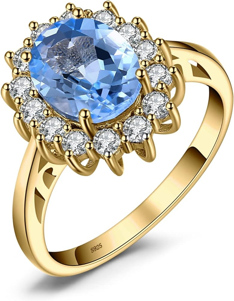 JewelryPalace Princess Diana Kate Middleton Class Gemstone Birthstone Sapphire Halo Engagement Ri... | Amazon (US)