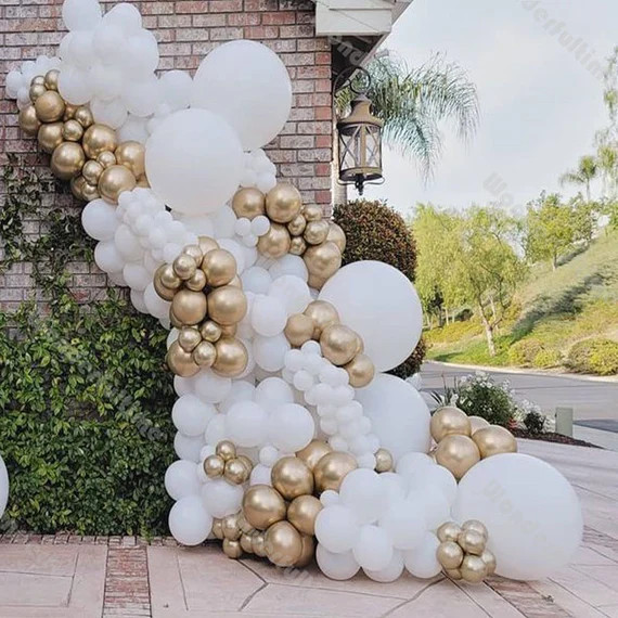 190pcs Matte White Balloons Garland Kit Chrome Gold Balloon Arch Wedding Engagement Party Anniver... | Etsy (US)