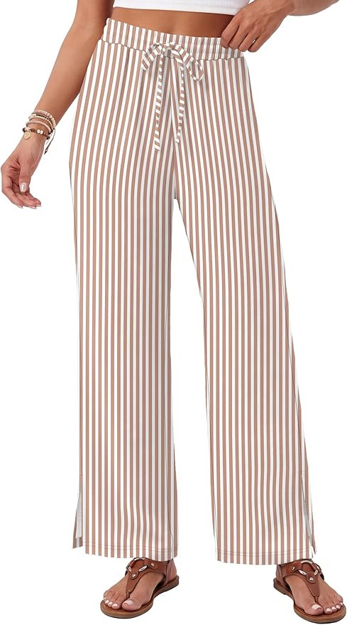 Sampeel Womens Wide Leg Beach Pants Elastic Waist Lightweight Casual Flowy Palazzo Lounge Trouser... | Amazon (US)