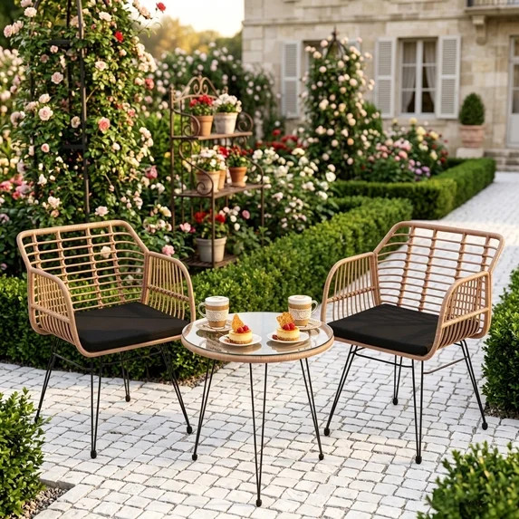 Skandiquip 3 Pieces Bistro Set, All-Weather Wicker Furniture With 400 Lbs Load Capacity, Easy To ... | Walmart (US)