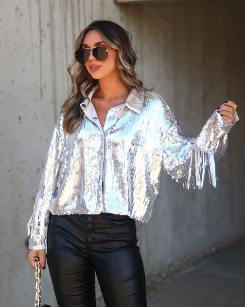 Life Is A Fiesta Sequin Fringe Jacket - Silver - SALE | VICI Collection