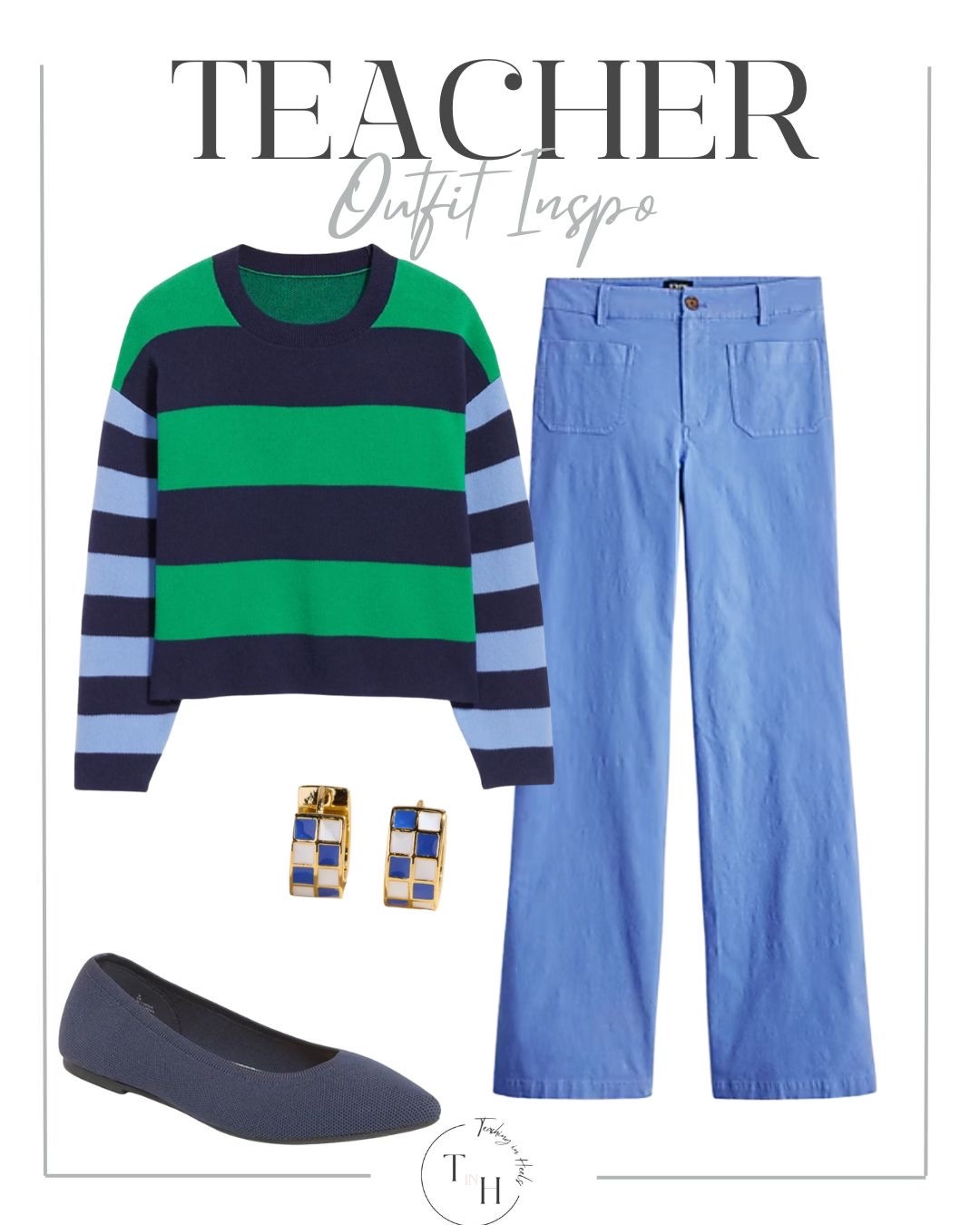 Teacher outfit  twxxher ootd  work ootd  business casual  blue and green ootd  colorful fall outfit  striped sweater  blue trousers  teacher vibes  colorful work ootd 

#LTKStyleTip #LTKFindsUnder50 #LTKSaleAlert