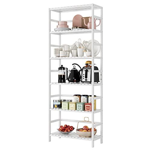 6-Tier Bamboo Shelf, Free Standing Display Bookcase Bathroom Storage Shelf Plant Flower Stand Rack S | Amazon (US)