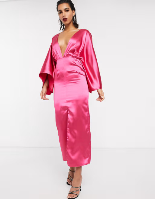 ASOS EDITION kimono sleeve dress midi in satin | ASOS US