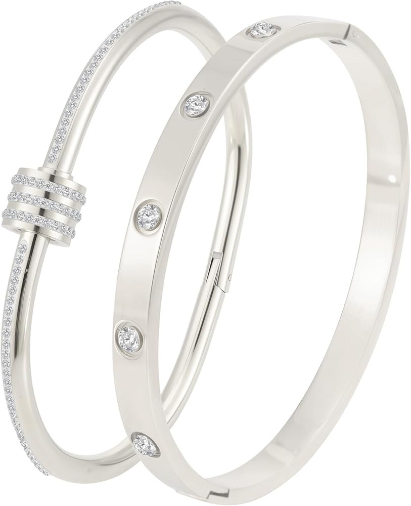 18K Gold Plated Stainless Steel Cuff Bracelet & Love Friendship Screw Bangle Bracelet Set for Wom... | Amazon (US)