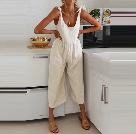 Linen Overalls Linen Jumpsuitwomen Causal Jumpsuit Loose | Etsy | Etsy (US)