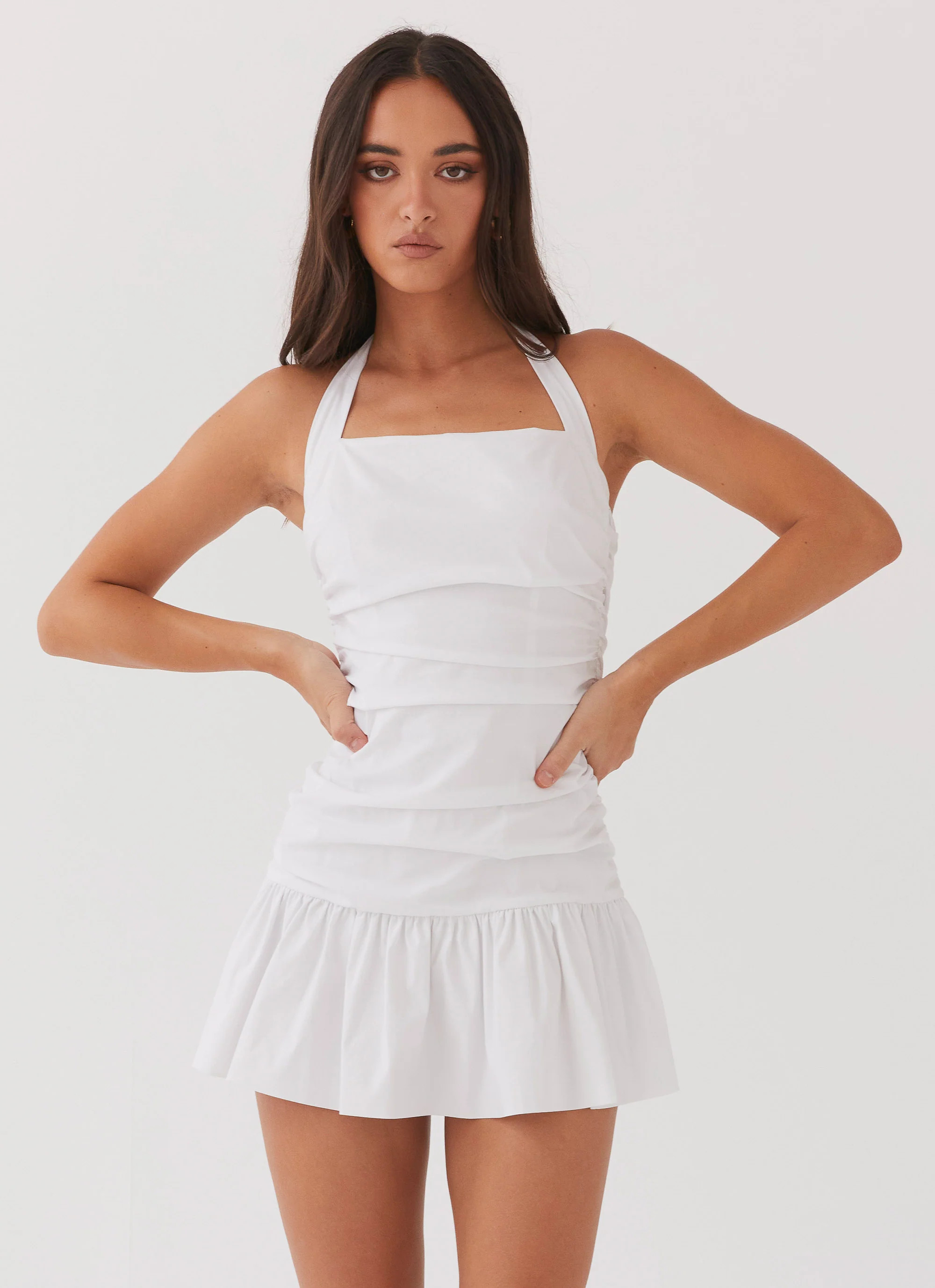 Cely Ruched Mini Dress - White | Peppermayo (Global)