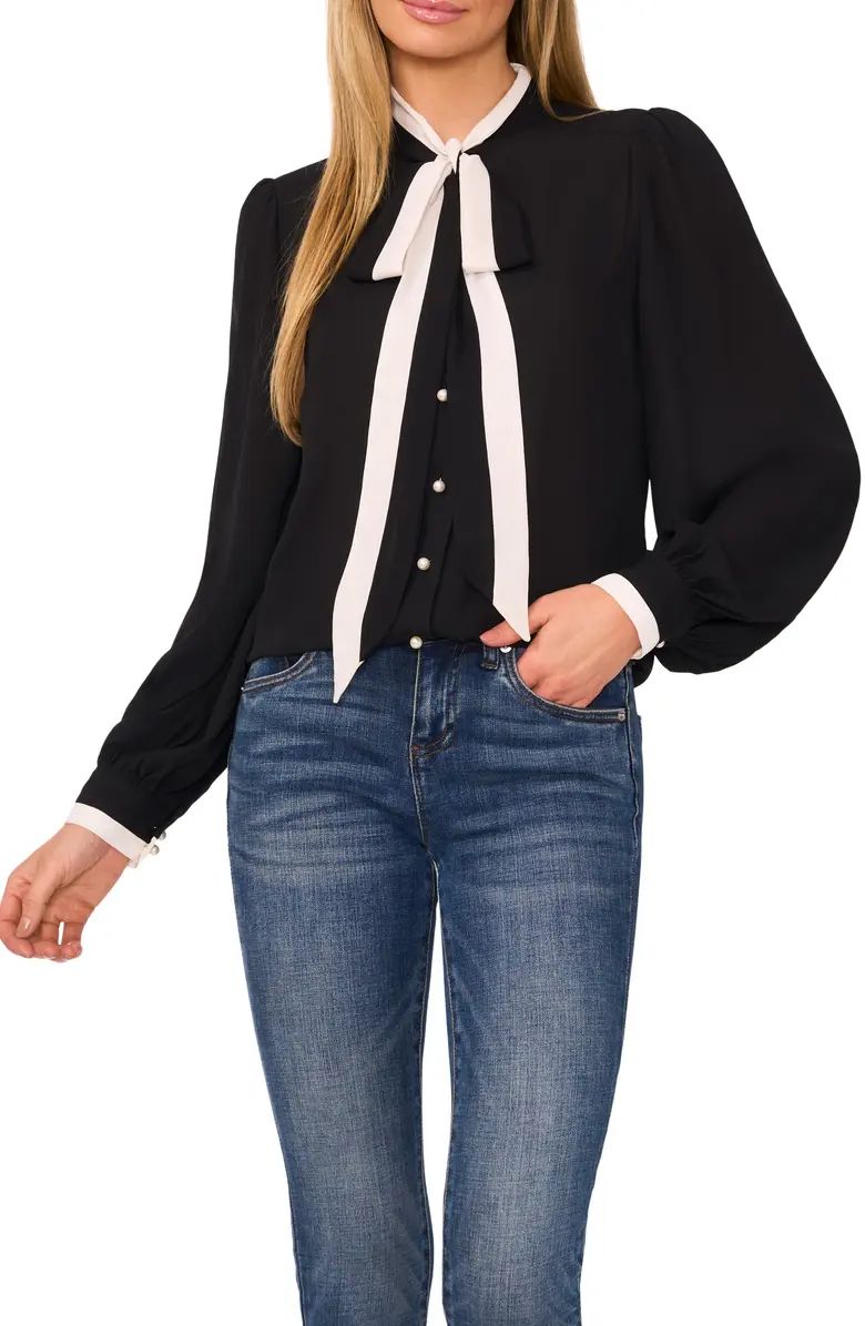 CeCe Tie-Neck Button-Up Shirt | Nordstrom | Nordstrom