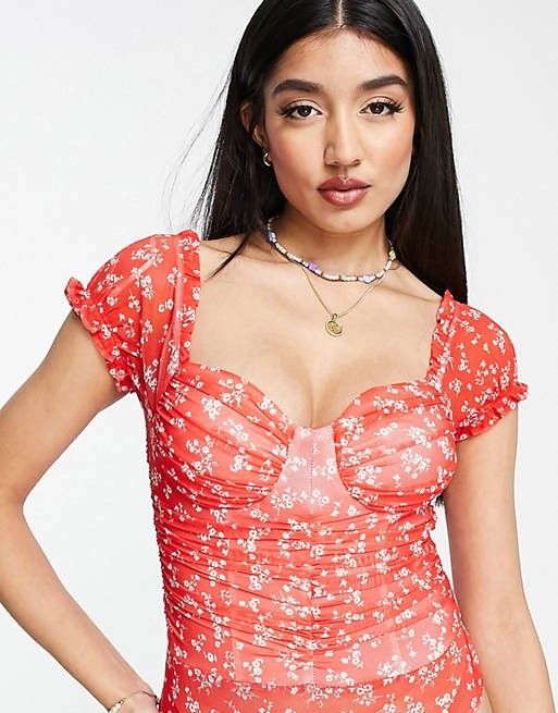 Sisters of the Tribe milkmaid bodysuit in red ditsy | ASOS (Global)