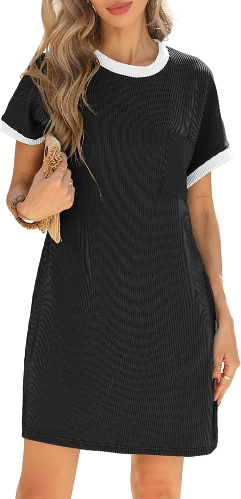 HiMONE Womens Casual Dresses Vacation Tshirt Dress Crewneck Shift Shirt Summer Petite Dress XS-2X... | Amazon (US)