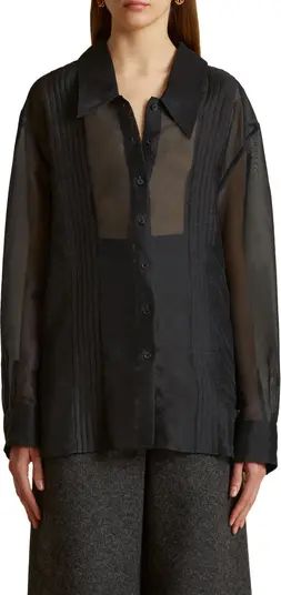 Khaite Nori Pleated Sheer Silk Button-Up Shirt | Nordstrom | Nordstrom