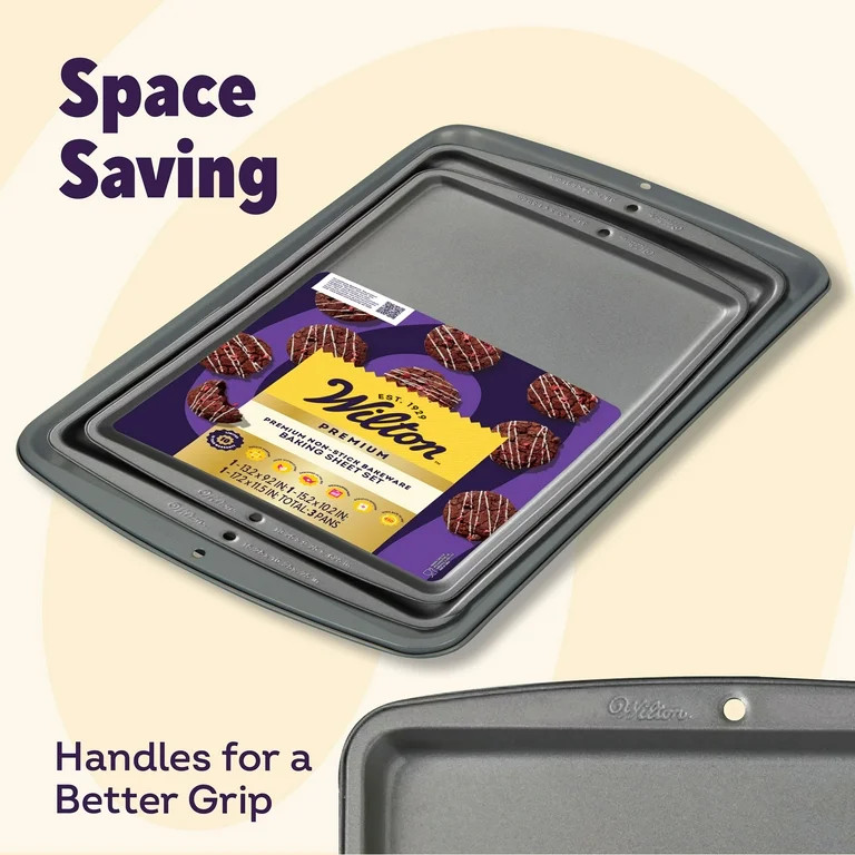 Wilton Premium Non-Stick Cookie Sheet Pan Bakeware Set 3-Piece, Packaging May Vary | Walmart (US)
