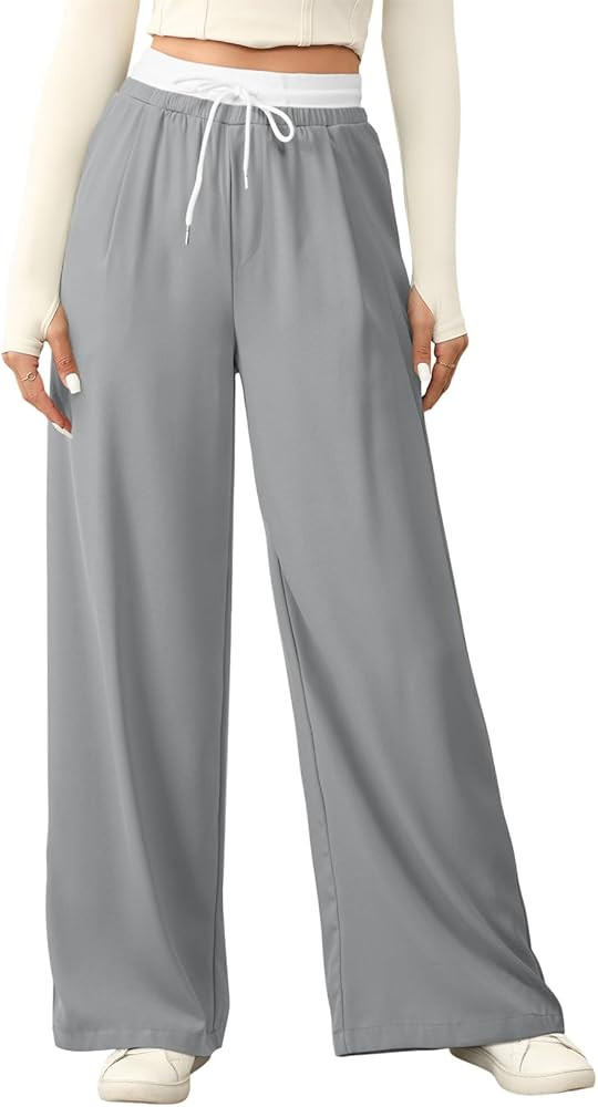 Acelitt Womens Winter Pants 2024 Wide Leg Drawstring Elastic Waist Casual Loose Comfy Trousers wi... | Amazon (US)