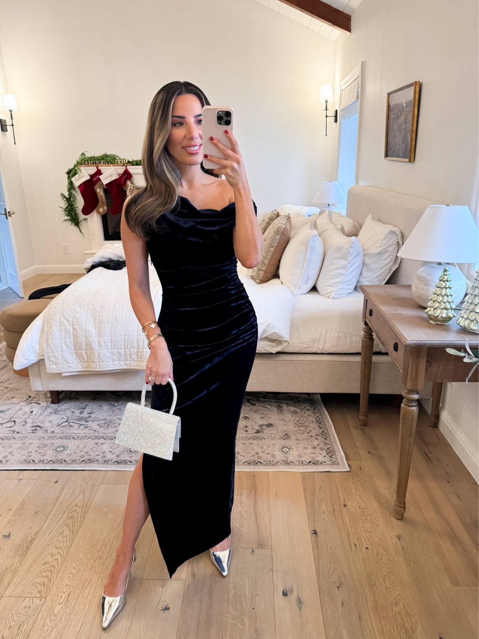 Velvet navy cocktail dress for holiday party!✨The style is so flattering and love the off the shoulder. I’m wearing a size extra small and dress. I added silver accessories to complement the navy! 

#LTKHoliday #LTKSeasonal #LTKfindsunder100