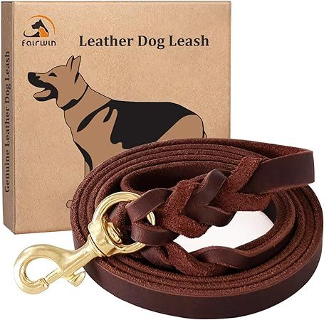 FAIRWIN Leather Dog Leash 6 Foot -（5.6 Foot） Braided Best Military Grade Heavy Duty Dog Leash... | Amazon (US)