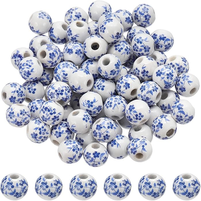 PATIKIL 80 Pcs Porcelain Beads, 10mm Printed Ceramic Beads Round Flower Beads Handmade Spacer Bea... | Amazon (US)