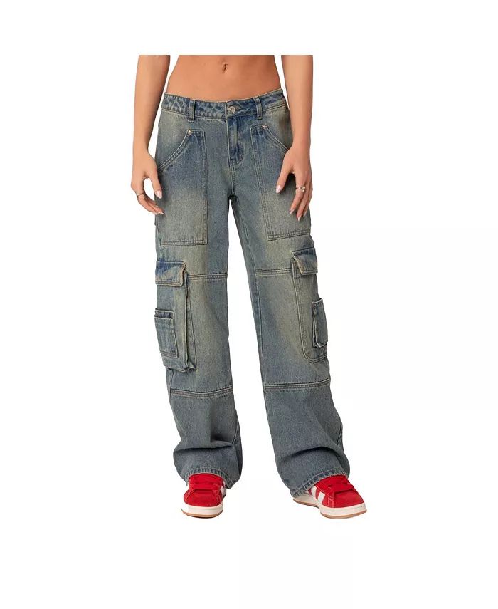 Edikted Women's Westie Low Rise Washed Cargo Jeans - Macy's | Macy's
