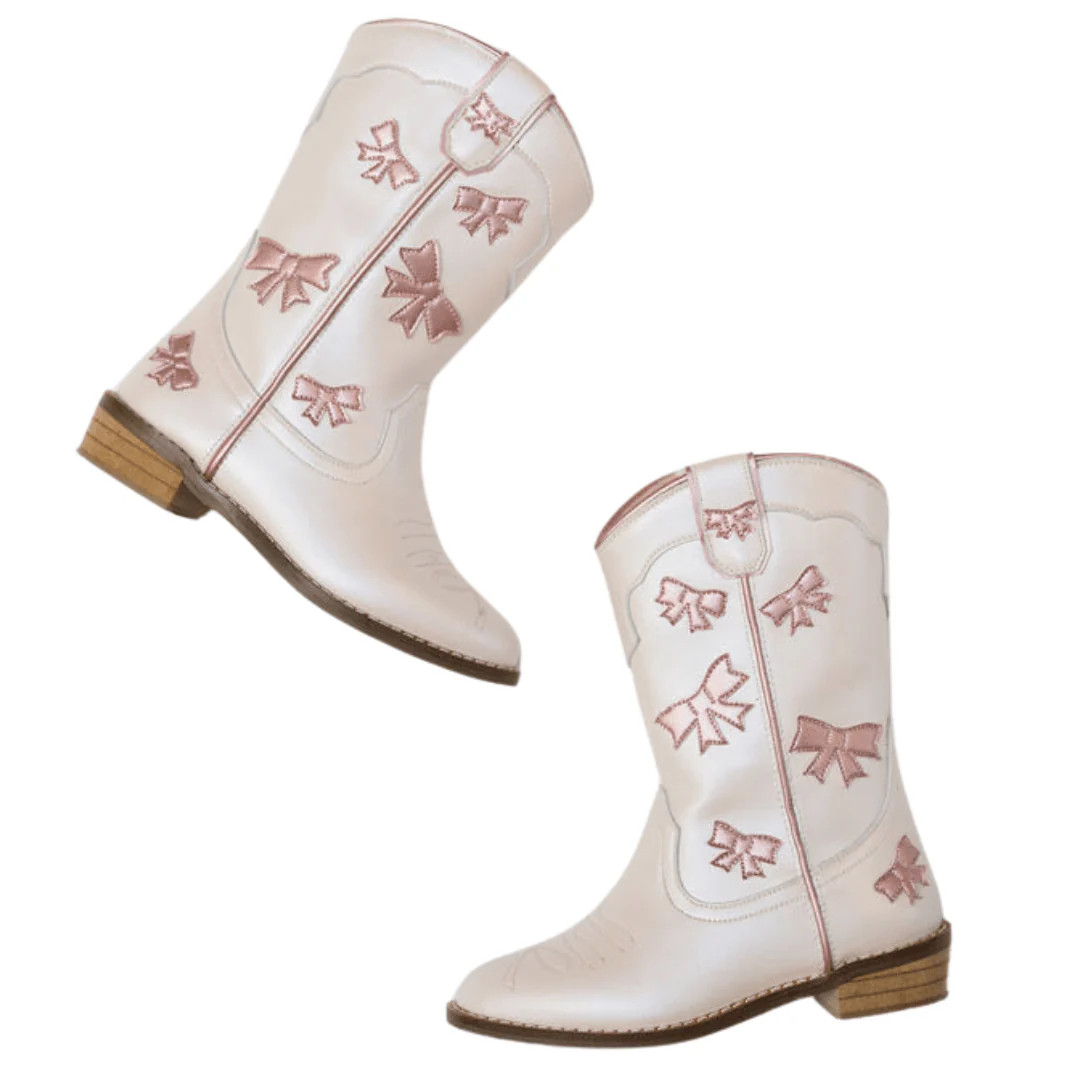 Cowgirl White + Pink Bow Boots | Wild and Rae