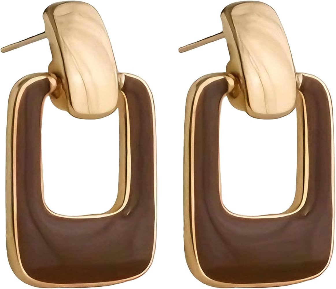 Brown Square Geometric Stud Earrings for Women - Dark Brown & Gold Earrings, Stylish Brown Dangle... | Amazon (US)