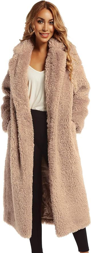 Women Faux Fur Winter Coats Comfort Warm Outerwear Open Front Long Cardigan Overcoat Jacket (Ligh... | Amazon (US)