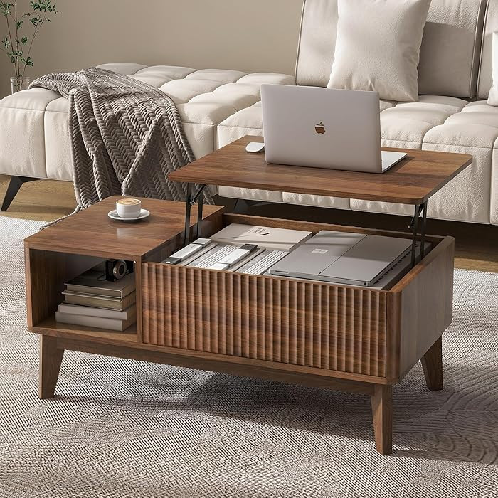 LYNCOHOME Fluted Lift Top Coffee Table with Storage, Modern Coffee Table for Living Room, Home Of... | Amazon (US)