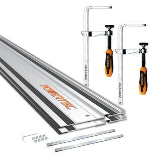 110 in. Track Saw Guide Rail Joining Set for Makita or Festool Track Saws (2 x 55 in. Guide Rails) wtih 7 in. Bar Clamps | The Home Depot